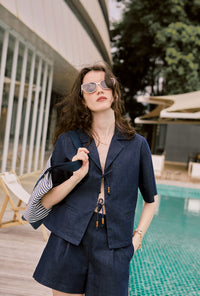 Petite Studio's Anne Linen Shorts in Indigo