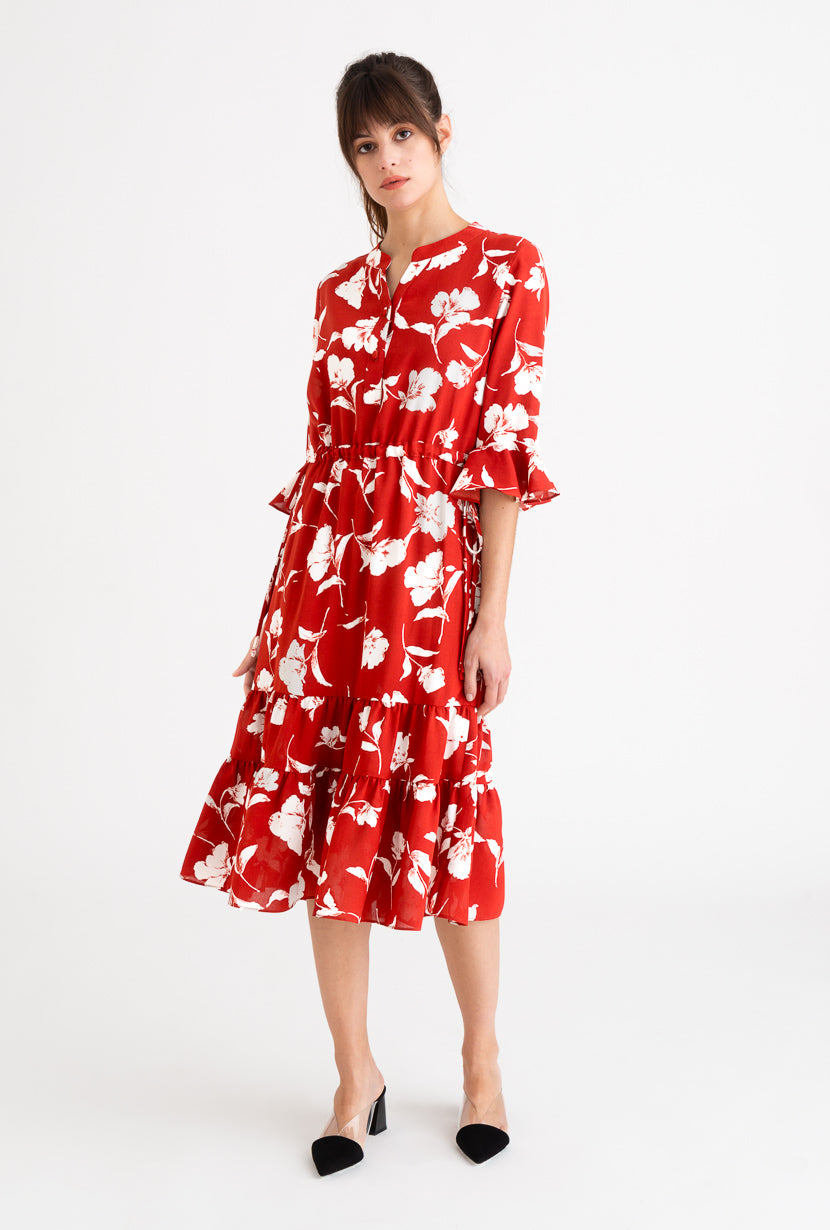 Celina Dress-Red Floral-red floral midi dress-Petite Studio NYC