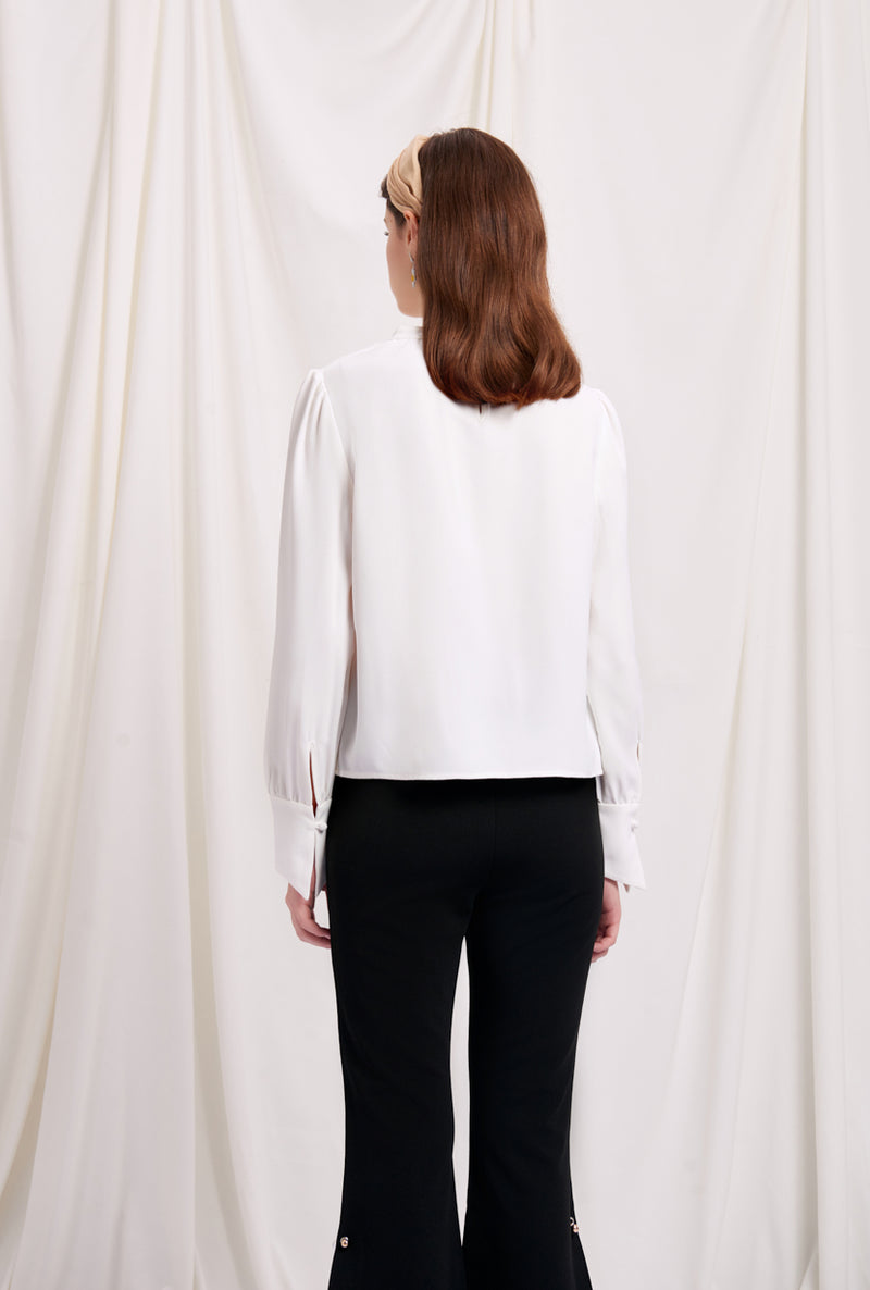 Petite Studio's Office-Appropriate Buvette Pearl Blouse in Ivory