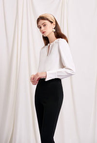 Petite Studio's Office-Appropriate Buvette Pearl Blouse in Ivory