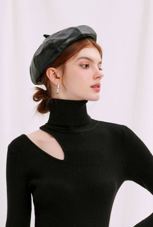 Leather Beret - Black