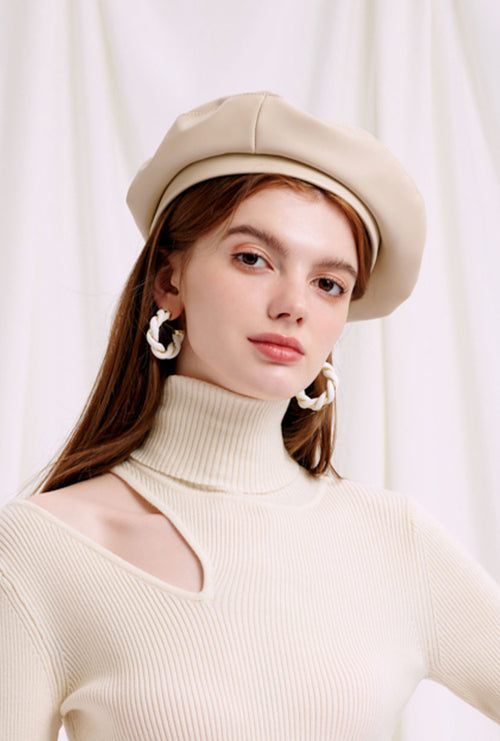 Leather Beret - Ivory