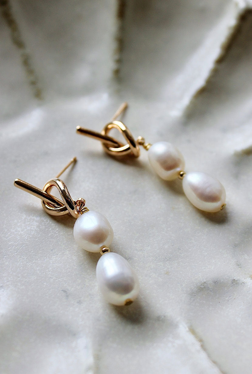 Gold knot drop earrings deals