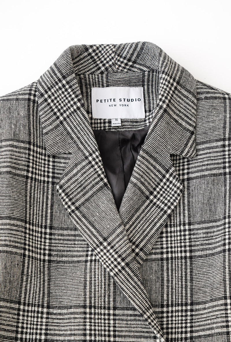 Petite Studio's Oversized Jane Wool Blazer in Grey Plaid