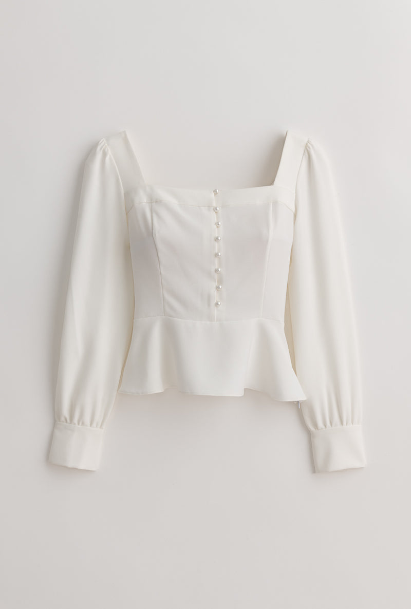 Viola Top - Ivory - White pearl- Button square neck blouse - Petite Studio NYC