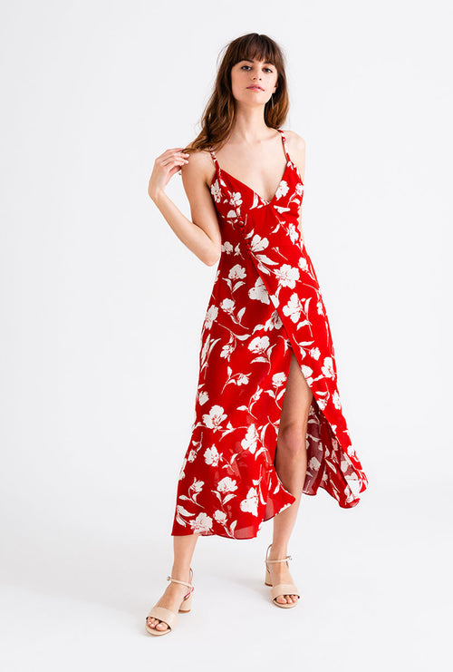 Petite Studio's Carly Slit Dress in Red Floral