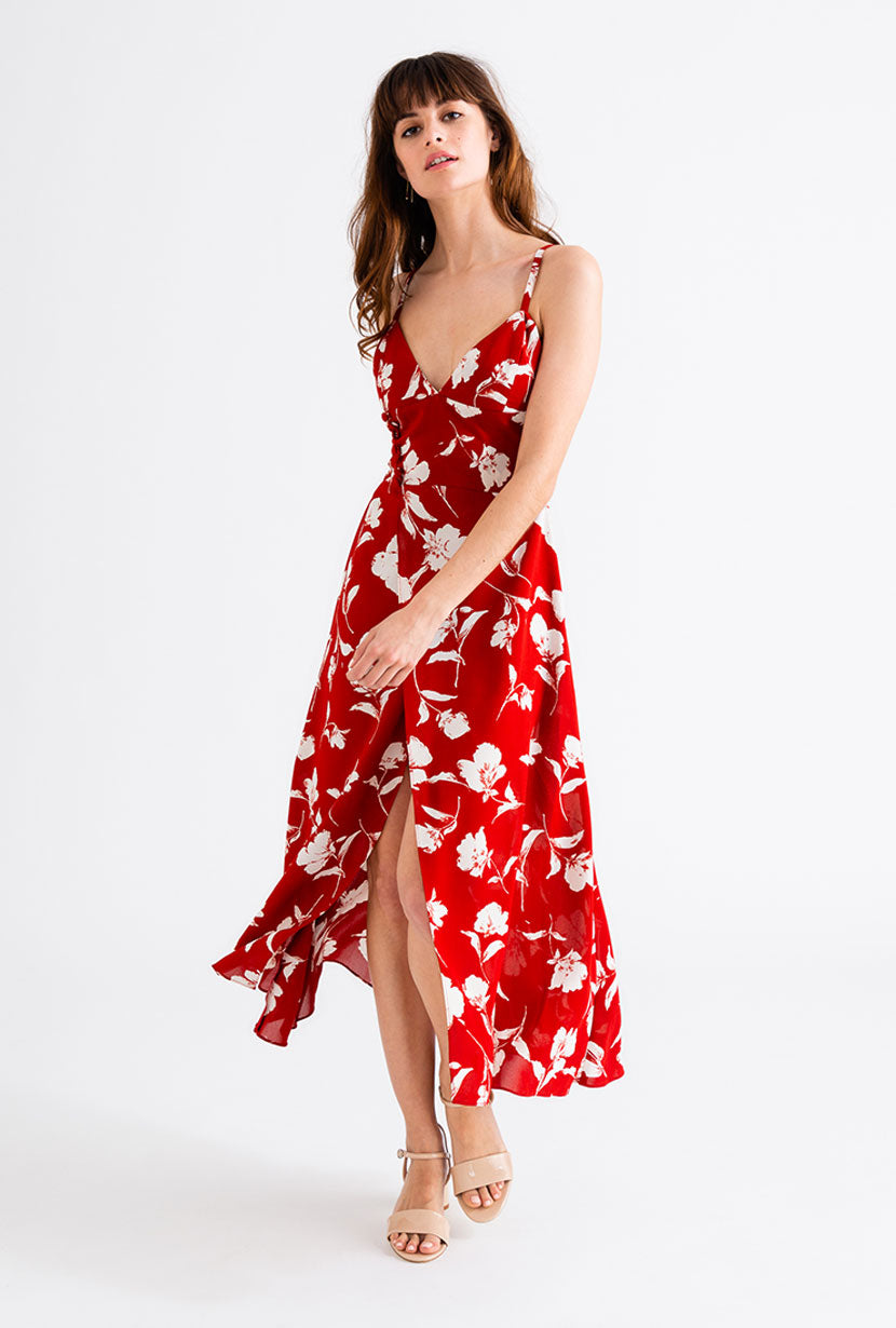 Petite Studio's Carly Slit Dress in Red Floral