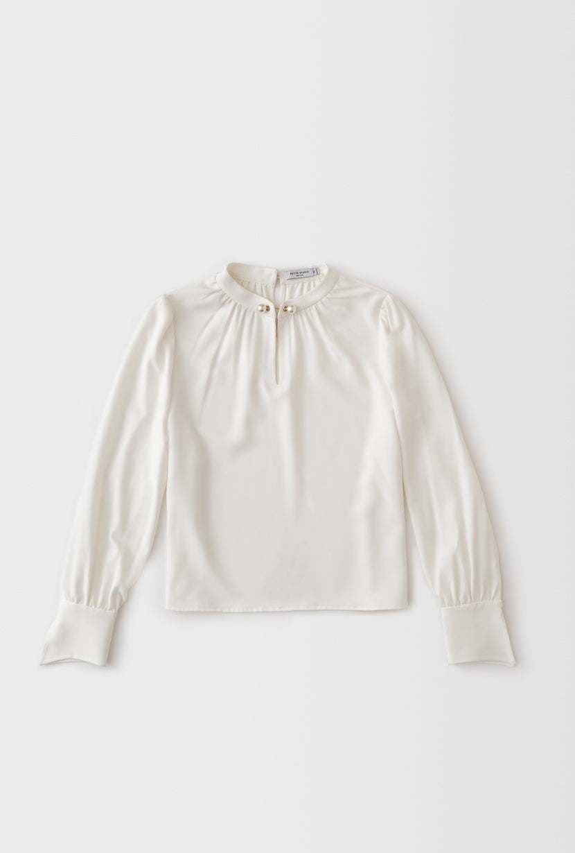 Petite Studio's Office-Appropriate Buvette Pearl Blouse in Ivory