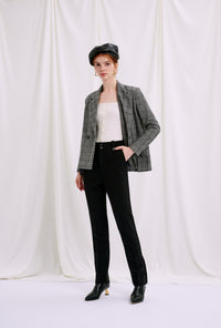 Petite Studio's Oversized Jane Wool Blazer in Grey Plaid