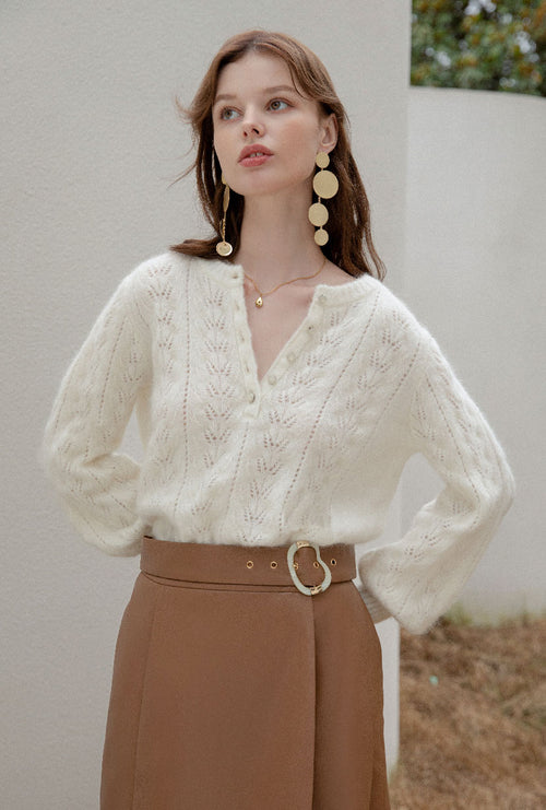 Petite Studio's Paisley Mohair Sweater in Ivory