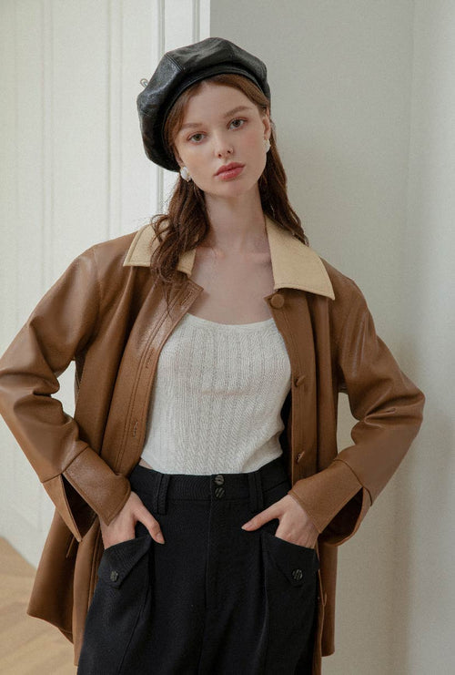 Petite Studio's Sienna Vegan Leather Jacket in Mocha