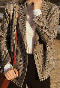 Petite Studio's Oversized Jane Wool Blazer in Grey Plaid